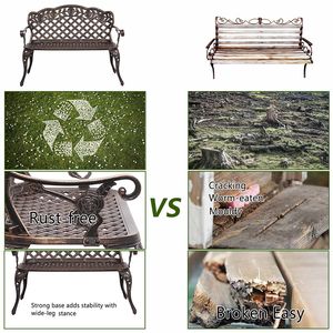 Panchina da Giardino in Alluminio Pressofuso da 42,5 Pollici per Coppie - Product Image 5