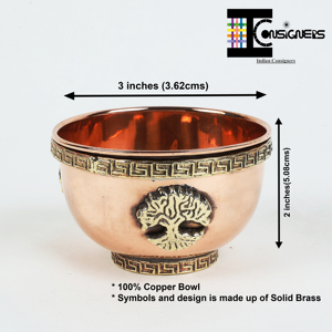 Brûleur d'encens en cuivre Arbre de Vie, petit bol pour fumigation et offrandes, utilisations multiples, par Indian Consigners - Product Image 3