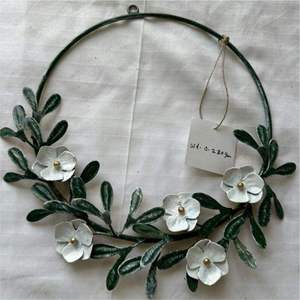 Rustic Metal Floral Wreath Decorative <b>Wall</b> Accent Handmade Round Wreath With <b>Leaves</b> And Flowers For Wedding Door <b>Decor</b> - Product Image 3