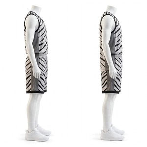 Tenue de basket-ball pour hommes NEXTEX, maillot sans manches et short gris et noir à rayures zébrées, polyester, sublimation, kit d'équipe - Product Image 4
