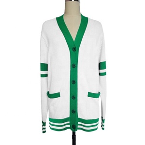 Cardigans personnalisés haut de gamme blancs et verts à col en V, manches longues, boutonnés sur le devant, en tricot, pour sororités et fraternités, vêtements d'hiver - Product Image 1