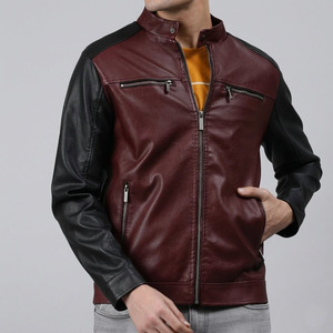 Custom Biker Style <b>Men</b> PU <b>Leather</b> <b>Jacket</b> Two Tone Slim Fit Casual Motorcycle Coat - Product Image 6