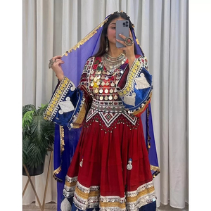Premium Fabric Custom <b>Embroidery</b> Solid Floor Length Afghan Dress Women Personalized Wedding Wear Flared Casual Afghan Dress - Product Image 3