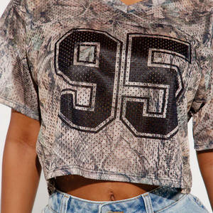 قمصان كرة القدم الأمريكية النسائية القصيرة ذات الأكمام القصيرة المصنوعة من الشبك، ملابس الشارع، قمصان مطبوعة بالأرقام، قمصان قابلة للتنفس، علامة تجارية خاصة، بيع بالجملة - Product Image 4