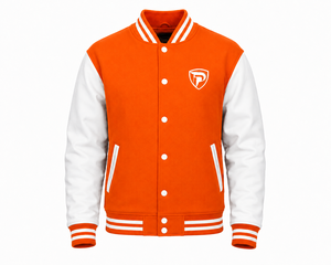 Dumela Custom Orange <b>White</b> Windproof Varsity Bomber <b>Jacket</b> <b>Men</b> Embroidered Front Logo OEM Service Regular Fit Winter Outerwear - Product Image 1