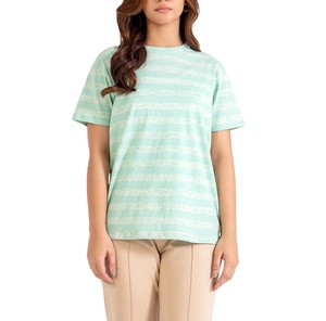 Vente en gros de streetwear féminin décontracté avec impression personnalisée Femme tendance Col ras du cou rayé Manches courtes Coupe ample Couleur unie - Product Image 5