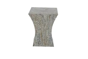 Tabourets carrés évasés gris fumé naturel, mosaïque artisanale en nacre, petite table d'appoint, décoration de salon - Product Image 3