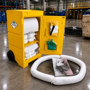 Kit anti-déversement à roulettes SABER SO100-SK/WC jaune avec tampons absorbants pour la sécurité industrielle - Product Image 2