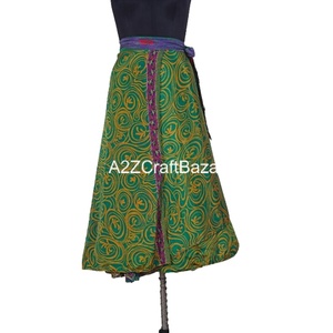 กระโปรงมิดิผ้าไหมรีไซเคิลพิมพ์ลายสกรีนแบบอินเดียสำหรับผู้หญิง ผ้ามันเงาสองชั้นประดับเลื่อมลายดอกไม้ สไตล์ลำลอง เป็นมิตรกับสิ่งแวดล้อม - Product Image 5