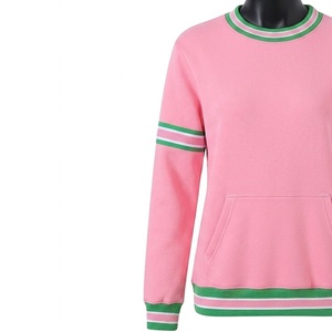 Sudadera Rosa de Cuello Redondo para Mujer, con Rayas Verdes y Blancas, Manga Larga, Tejida en Algodón, Estilo Casual - Product Image 4