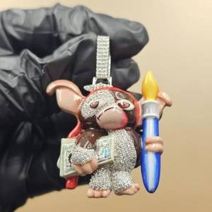 Colgante de Mono Artístico con Moissanita, Colgante de Plata 925, Joyería Hip Hop, Colgante con Recubrimiento de Esmalte, Diamante de Moissanita VVS, Colgante Personalizado - Product Image 4