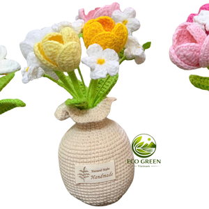Plantes en pot au crochet éternelles, fleurs en fil faites à la main, mini décoration de table pour chambre, salon, bureau, cadeau de mariage pour la vente au détail - Product Image 3