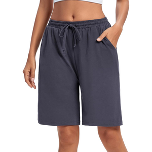 Shorts Deportivos Básicos Cómodos para Mujer, Cintura Alta, Pierna Ancha, Tejido Suave, Ecológicos, Transpirables, con Bolsillos, Corte Regular - Product Image 1