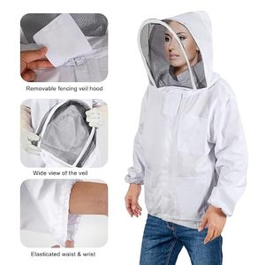 Veste de protection apicole avec voile détachable, respirante, coupe ample, manches en polyester et coton, rose, vêtement de sécurité, coutures surjetées - Product Image 3