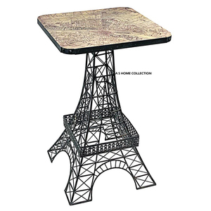 <b>Vintage</b> Style Iron Metal and Wood Top Unique Tower Shape Black Finished <b>Side</b> & End <b>Table</b> Luxury Furniture Accent - Product Image 1
