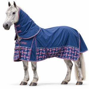 Navy Blue 1200D Horse Winter Rug 100g Filling XL Shoulder Gussets | Detachable Neck Cover <b>Reflective</b> Trim Adjustable Chest Ties - Product Image 1