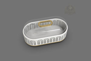 ขาตั้งเค้กทรงพระจันทร์เสี้ยวแบบกลม ทำจากสแตนเลสสีทองและกระจก เป็นมิตรกับสิ่งแวดล้อม พร้อมฝาครอบโดม สำหรับแสดงขนมในช่วงรอมฎอนและอีด - Product Image 4