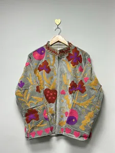<b>Women's</b> Handmade Multicolor Floral Embroidered <b>Velvet</b> Suzani <b>Jacket</b> with Floral Art Inspired Bohemian Festival Wear - Product Image 1