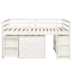 Letto a soppalco singolo bianco con armadio e scrivania portatile su ruote per bambini, letto a soppalco basso per studio (Vecchio SKU LP000113AAK) - Product Image 4