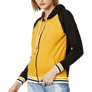 Sweat-shirt décontracté à capuche pour femme, color block, fermeture éclair sur le devant, noir et jaune, tricoté, manches longues, pour l'automne - Product Image 4