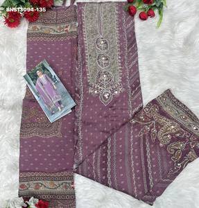 High Quality Viscose Muslin with Digital Print- Aari- Hand work Semi-<b>Stitched</b> Suit-Salwar & Printed Dupatta Set Indian Supplier - Product Image 5