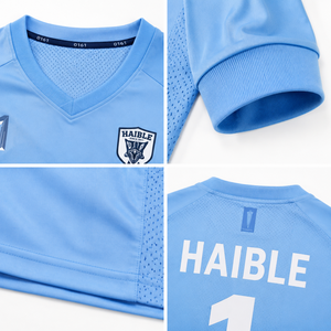 เสื้อผู้รักษาประตูแขนยาวสีฟ้าสำหรับผู้ชาย 140GSM โพลีเอสเตอร์รีไซเคิล ชุดฟุตบอล OEM - Product Image 4