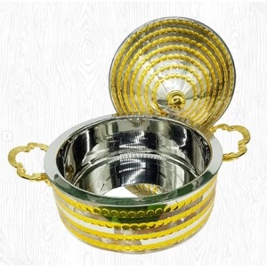 Luxury Round Embossed Metal Casserole with Stainless Steel Lid Polished Design Insulated Food Warmer Container - Product Image 4