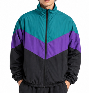 Hot selling <b>Men's</b> Retro Chevron <b>Windbreaker</b> Jacket Lightweight Zip Up Outdoor Athletic Wear Teal Purple <b>Black</b> Block jacket - Product Image 1