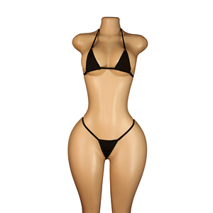 Ensemble bikini dos nu noir pour femme OEM, deux pièces, couleur unie, en Spandex et Nylon, maillot de bain avec bas string, coupe extensible, style classique - Product Image 1