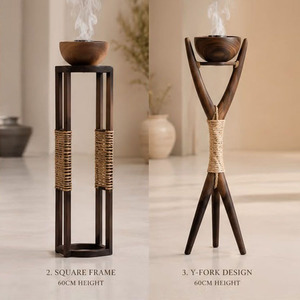 Arabic Wooden <b>Bakhoor</b> Burner With Tripod Stand And Rope Accent Holding A Smoking <b>Oud</b> Cup Round Shape Incense Burner For Home - Product Image 5