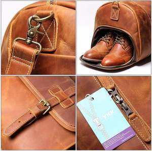 Bolsos de lona de fin de semana de gran capacidad, elegantes y lujosos, de cuero genuino marrón, de alta calidad con cierre de cremallera, ideales para viajar. - Product Image 5