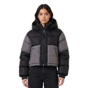Elastic Cuff Zip Up Crop Puffer Jacket Polyester Material Long Sleeve Stand Collar <b>Women</b> Bubble <b>Coats</b> - Product Image 4