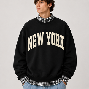 Hot Sale Men <b>Mock</b> <b>Neck</b> Sweatshirt Custom Varsity Letter New York Print Low MOQ Winter Fleece Pullover <b>Tops</b> OEM Bulk Supplier - Product Image 2