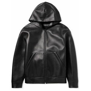 Veste à capuche en cuir véritable noir pour homme, coupe décontractée, coupe régulière, imperméable, respirante, réversible, pour l'hiver - Product Image 1