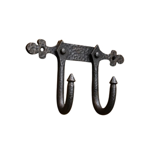 Porte-manteau mural antique en fer forgé noir à 5 crochets, barre décorative en métal à motifs roulés, robuste, style ferme - Product Image 3