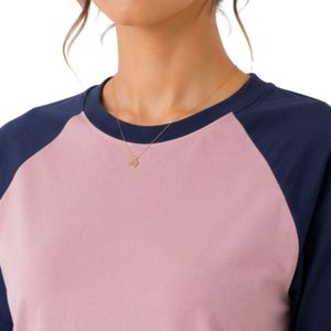 Camiseta Raglán Rosa y Azul Marino para Mujer, con Logotipo Personalizado, Cuello Redondo, Manga Corta, Poliéster y Algodón, Informal, Verano, OEM, ODM - Product Image 4