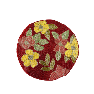 FAIZA CRAFT - Mantel Individual Redondo Hecho a Mano con Cuentas de Algodón Bordado, Diseño Floral en Amarillo y Rojo, Color Personalizado, para Decoración del Hogar - Product Image 2