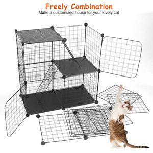 Gabbia per Animali Domestici Nera Fai-da-Te per Interni con 3 Porte e 3 Livelli, Recinto Staccabile per Gattini, Cuccioli e Conigli - Product Image 6