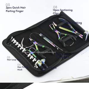 Kit d'outils d'extension de cheveux de couleur noire ciseaux de coupe 12 pièces pinces de coiffure 2 perles pince à tapein outil de traction crochet et boucle - Product Image 4