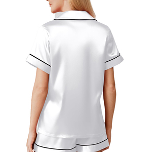 Ensemble de pyjama en satin blanc pour femmes, manches courtes, col cranté, vêtements de nuit avec short, vêtements de détente d'été - Product Image 5