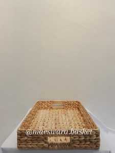 CLARA HANDLE DALAM Panier de rangement et plateau de service en jacinthe d'eau naturelle tressé à la main avec poignées, organisateur de décoration rustique pour la maison - Product Image 2