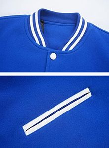 <b>Men's</b> Varsity <b>Jacket</b> Blue <b>White</b> Color Block Button Front Preppy Style Regular Fit Polyester Cotton Shell Turn-down Collar <b>Jacket</b> - Product Image 5
