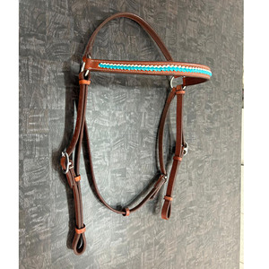 Bride de cheval australienne turquoise de haute qualité en cuir de vache pleine fleur avec matériel en acier inoxydable - Product Image 1