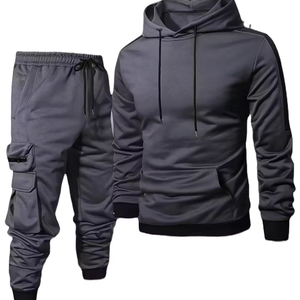 Customized Men's Casual Track Suit Terry Fabric 100% Cotton Quick Dry 300g Multi Pocket Fashionable Hooded Two-Piece Set Winter - Product Image 1