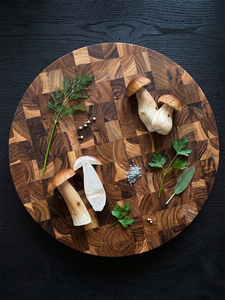 Planche à découper ronde en teck avec poignée, design en bois naturel, passe au lave-vaisselle, durable pour une utilisation en cuisine - Product Image 5