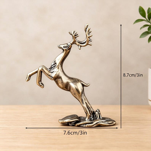Statue de renne en laiton artisanal avec grandes cornes, sculpture dynamique de faune en pleine course, finition dorée, figurine animale en métal - Product Image 5
