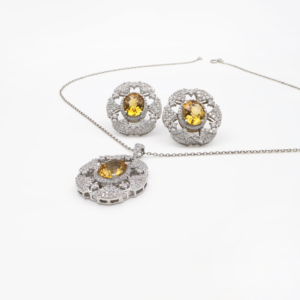 ชุดจี้และต่างหูเงินแท้ 925 ประดับด้วยซิทรินธรรมชาติ ชุบโรเดียม รับผลิตแบบ OEM ODM เครื่องประดับคุณภาพสูง - Product Image 2