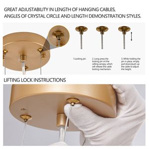 Lampadario a Sospensione Moderno Dorato da 24 Pollici con Fili di Cristallo a Cascata, Illuminazione di Alta Gamma per Soggiorno e Sala da Pranzo - Product Image 6