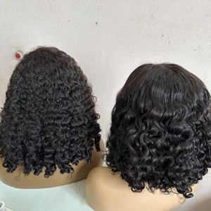 Perruque Bouclée Naturelle Humaine Vierge Cheveux Perruque à Pointe Plate Bande avec Double Extensions de Cheveux Dessinés Lâche Vague Profonde Bouclée - Product Image 1