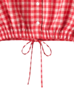 Chemise Courte Femme Personnalisée à Carreaux Vichy Rouge et Blanc, Taille à Cordon, Manches Longues, Boutonnée, Décontractée, Fabrication OEM Personnalisée - Product Image 3